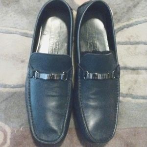 Navy blue slip on Versace loafers